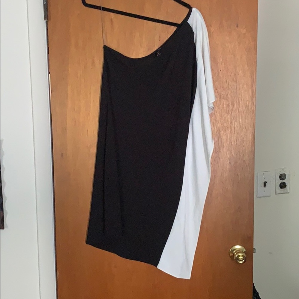 One shoulder black and white dress